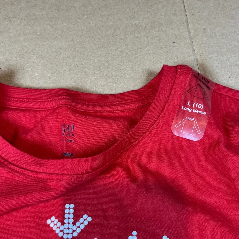 Gap Kids Girls Modern Red Snowflake Heart Long Sleeve Graphic Tee Shirt L 10 NWT